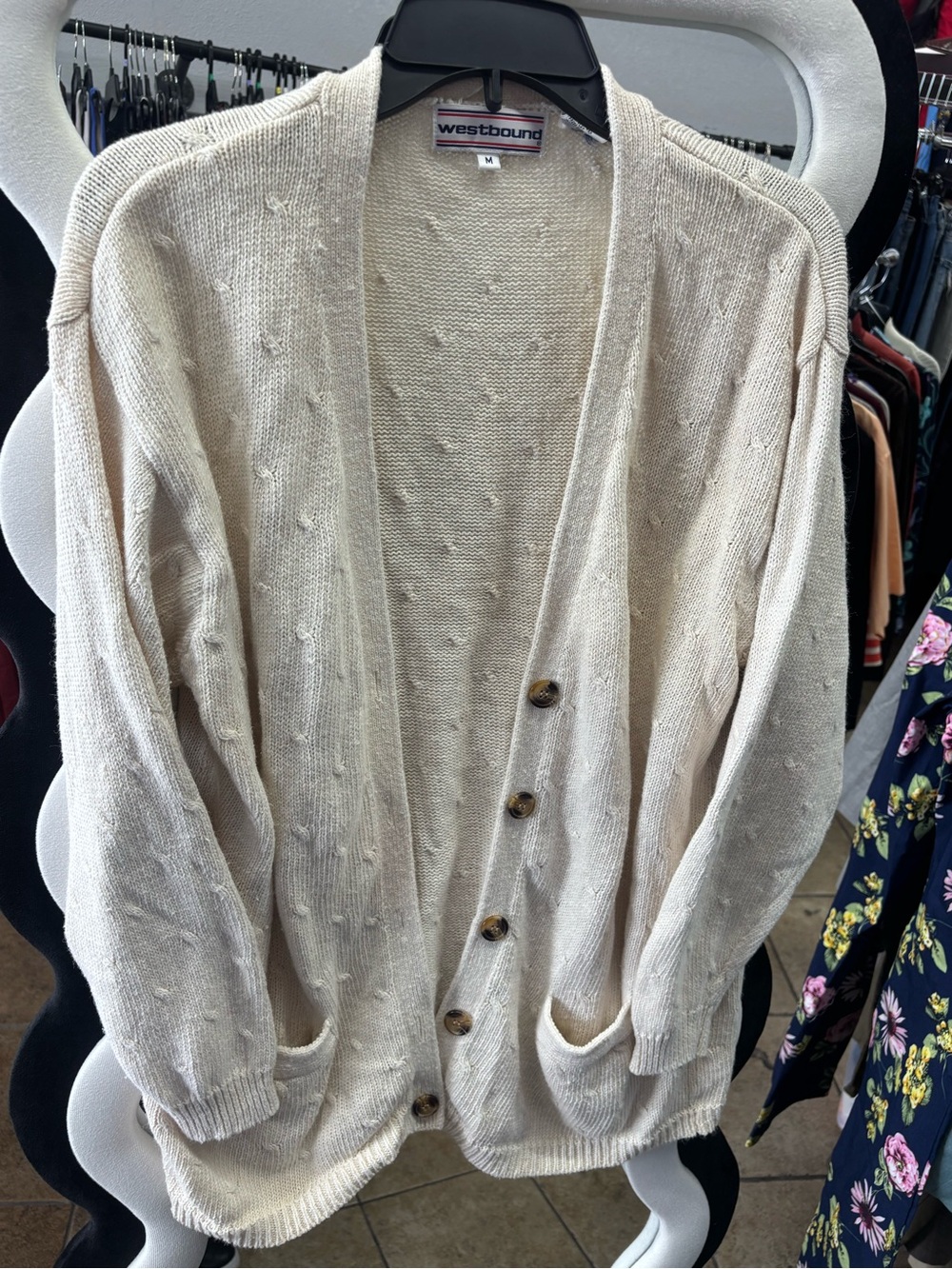 Westbound Ivory Open-Front Cardigan with Buttons